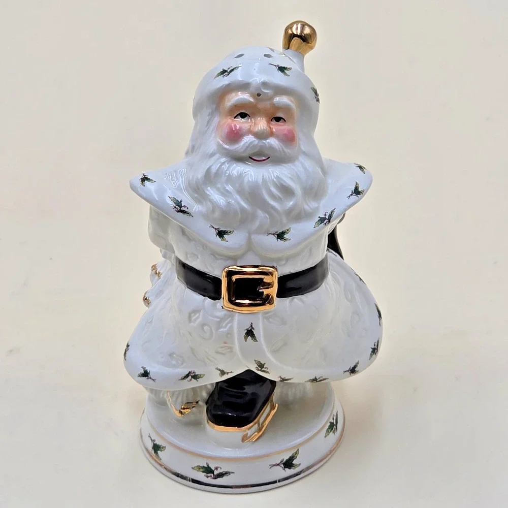 Holly Holiday Santa Ceramic Salt & Pepper Shakers Gold Trim Home Vintage 1999